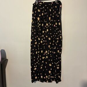 Patrons of Peace Black Maxi Skirt with Yellow and Pink Floral